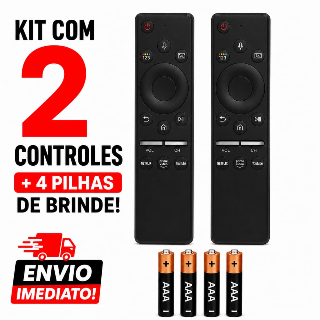 Kit 2 Controles Remotos Compatível com Smart TV Samsung + 4 Pilhas AAA Grátis Netflix Prime YouTube