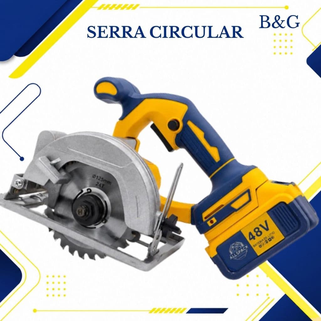 Serra Circular 48v Sem Fio 125mm 2 Baterias Corte 45° Disco 6500RPM Profissional Pronta Entrega