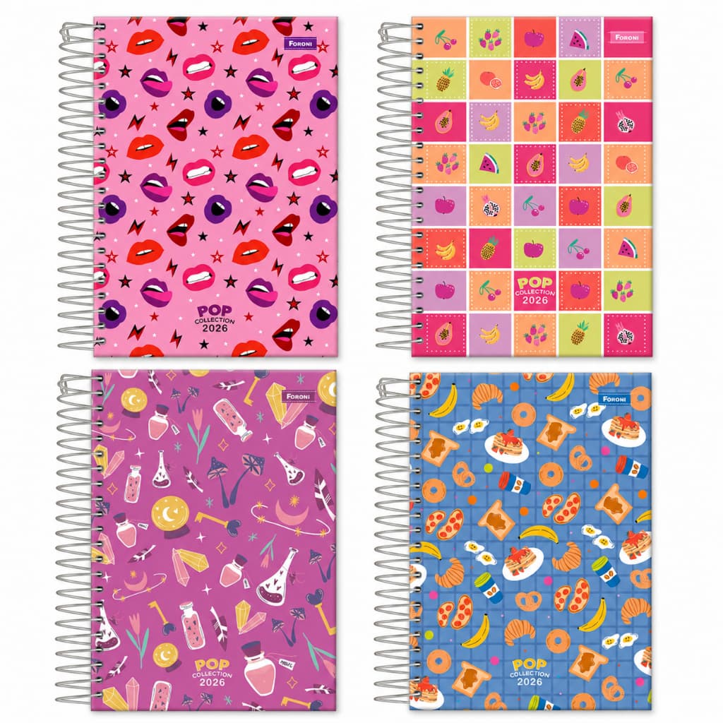 AGENDA ESPIRAL  2026 DIÁRIA 11,7 X 16,4 CM POP COLLECTION FEMININA FORONI