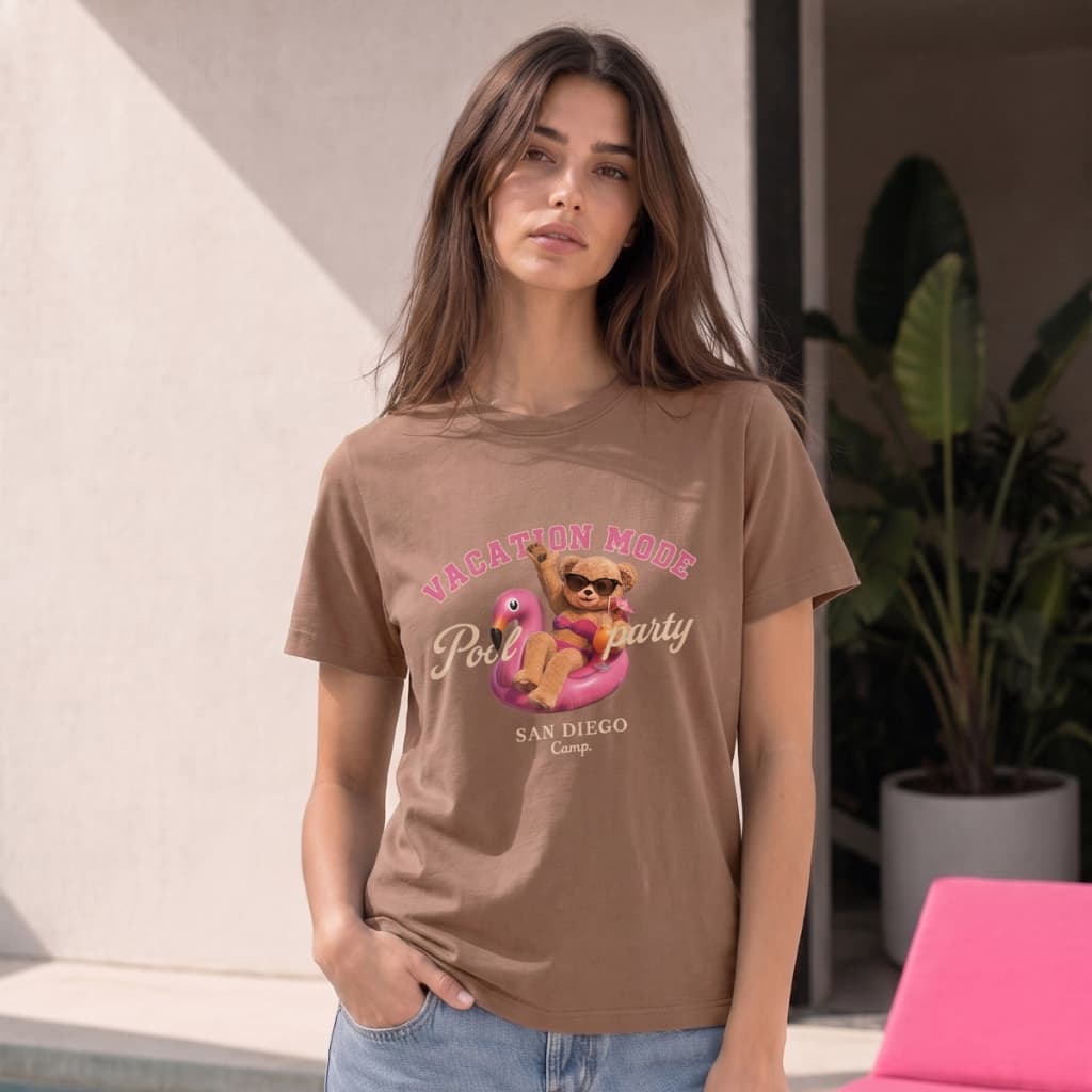 Roupa Feminina Blusinha Estilosa Estampada Ursinho Férias Piscina Boia Flamingo Moda Verão Gringa Praia