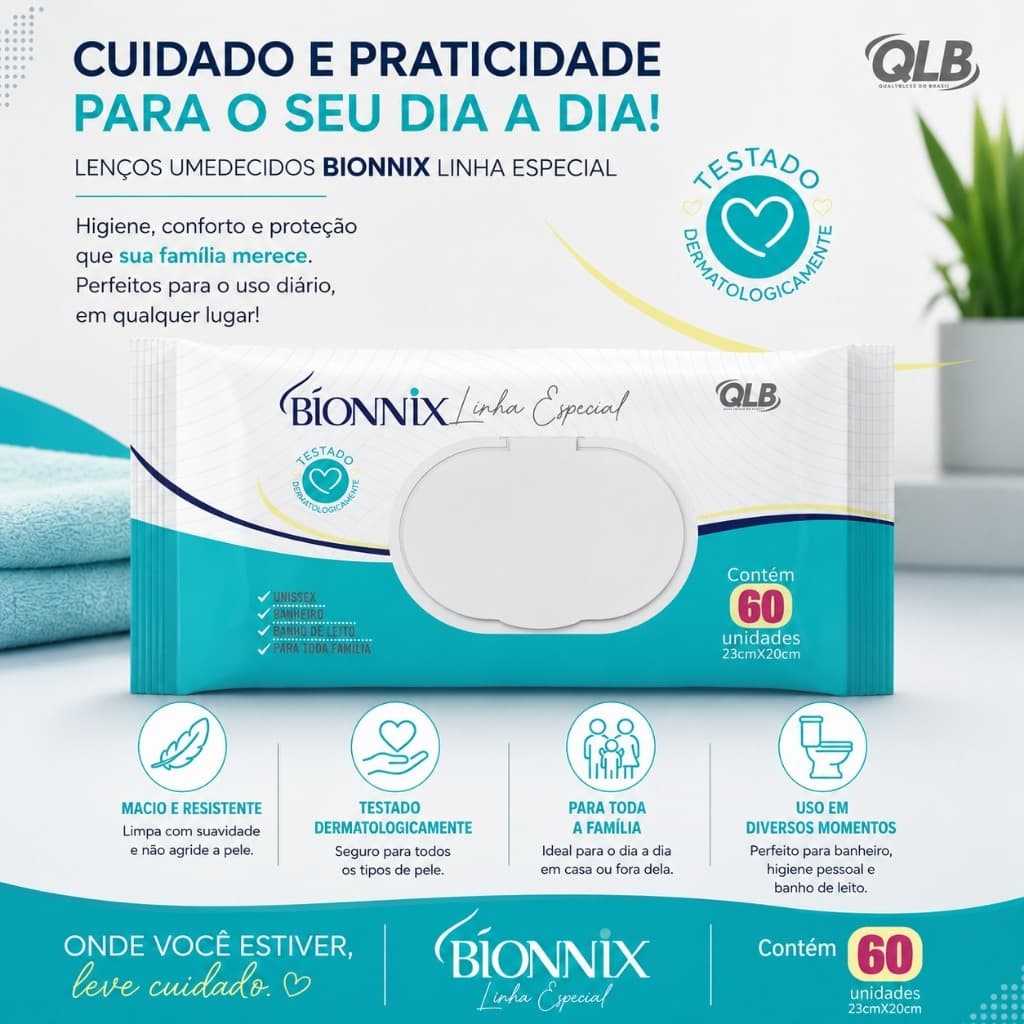 Kit com 4 pacotes de toalhas umedecidas adulto  Bionnix
