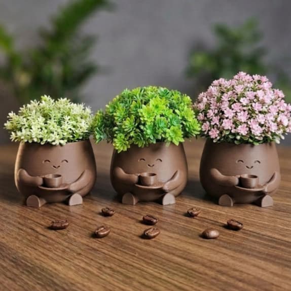 Vaso Fofo - Cafézinho - Para Suculenta Planta Artificial Natural Flores - Cachepô