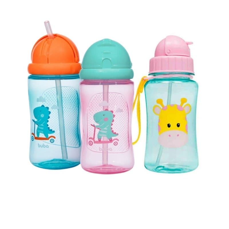 Garrafa Infantil Buba Dino / Girafa com Canudo Silicone | Não vaza, garrafinha | 400ml