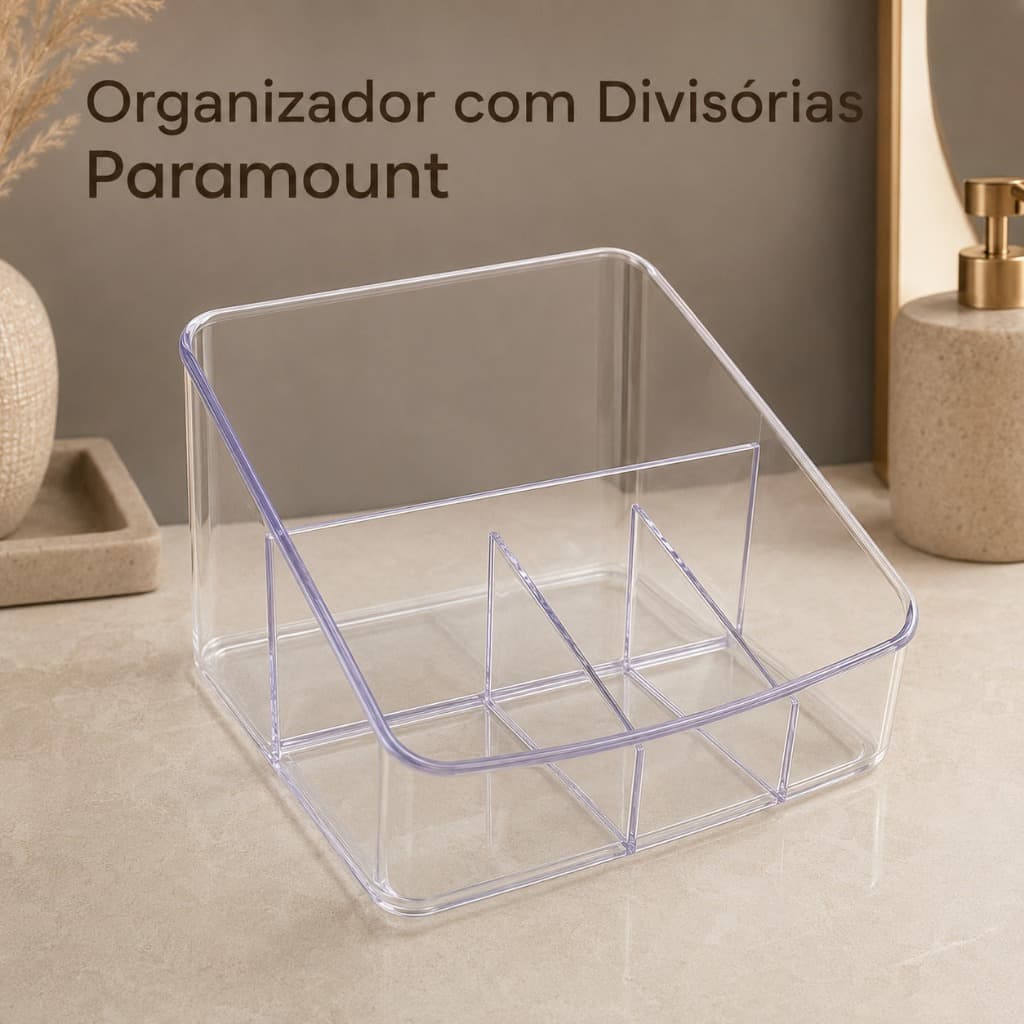 Organizador Diamond com Divisórias Transparente Paramount 18 × 17 × 13 cm