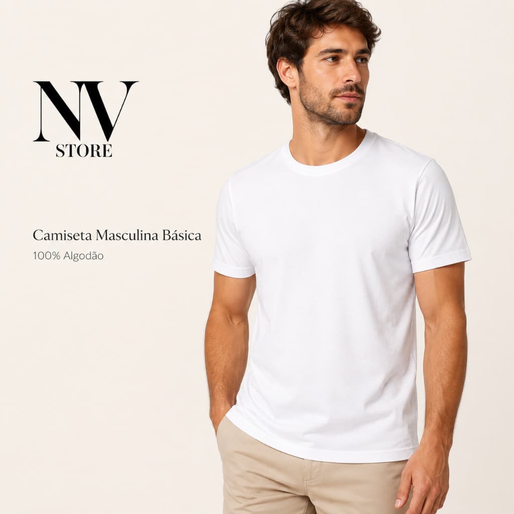 Camiseta Masculina Básica 100% Algodão Lisa Manga Curta Branca ou Preta