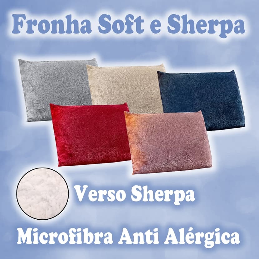 Fronha Mantinha Tecido Soft e Sherpa Anti Alérgica Algodão Varias Cores 70 x 50Cm