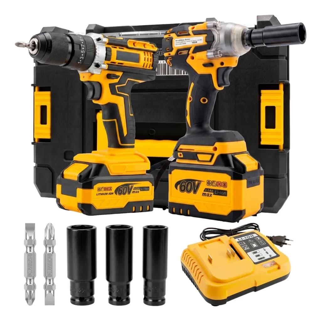 Kit Chave De Impacto + Parafusadeira Com 2 Bateria 60v Profissional