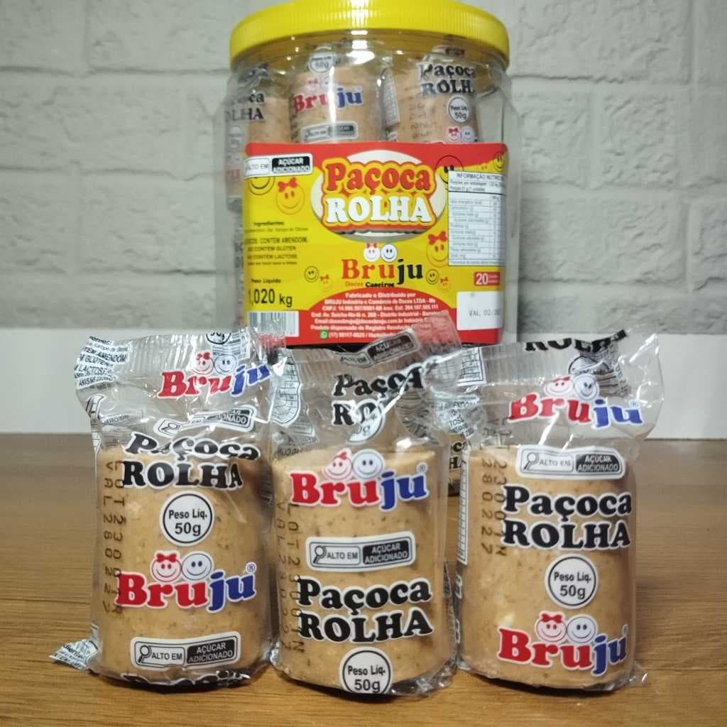 Paçoca Rolha Bruju C/20 Unidades Pote 1,02kg Paçoquinha Tradicional De Amendoim 50g