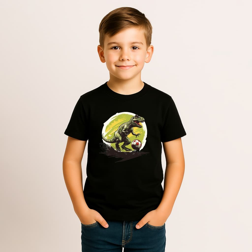 CAMISETA INFANTIL MENINO ALGODÃO DINOSSAURO FUTEBOL BOLA JOGADOR (3)