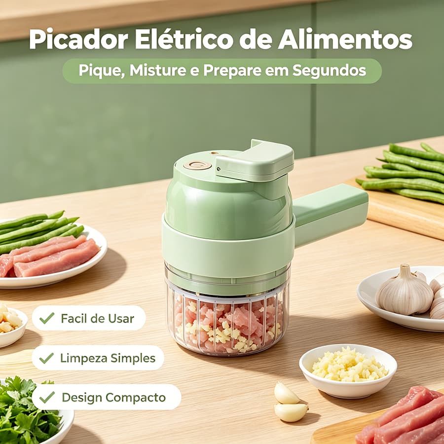 Cortador Elétrico De Legumes 4 Em 1 Sem Fio Alho Com Carregamento USB Triturador Durável Ferramenta