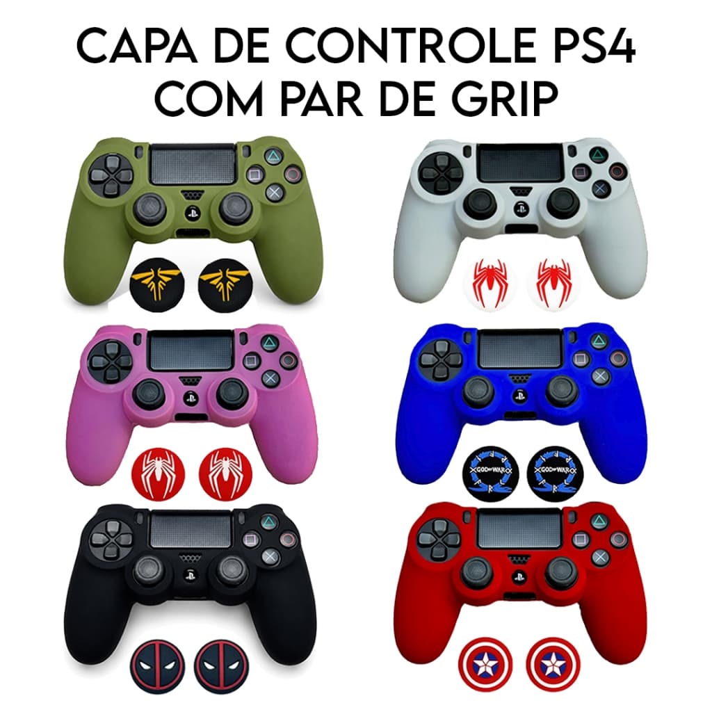 Kit Capa PS4 Silicone Controle PlayStation 4 + Par de Grip Gamer Colorido