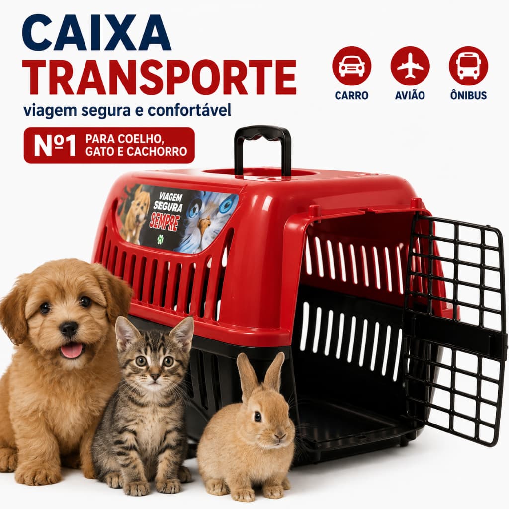 Caixa Transporte N1 5kg Coelho, Gato e Cachorro – Viagem Segura de Carro, Avião e Ônibus