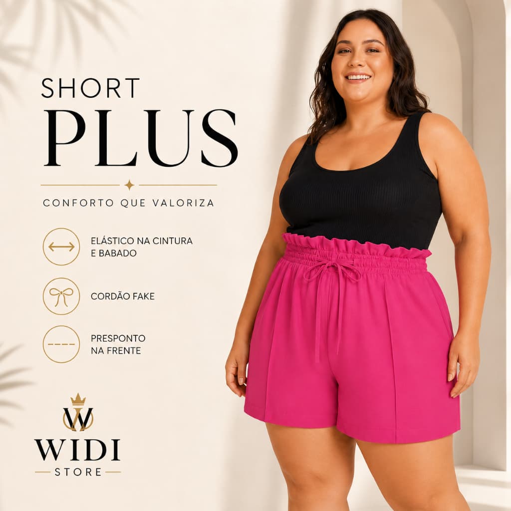 Short Plus Size Cintura Alta com BABADO em DUNA – Conforto e Estilo Fashionista