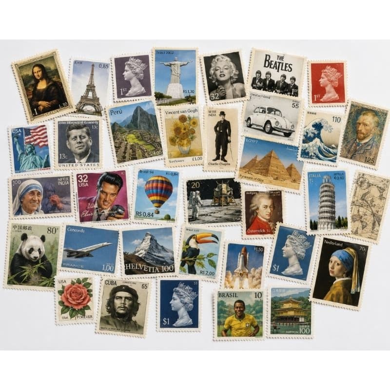 LOTE DE SELOS POSTAIS SORTIDOS – NACIONAIS E ESTRANGEIROS (FOTOS ILUSTRATIVAS)