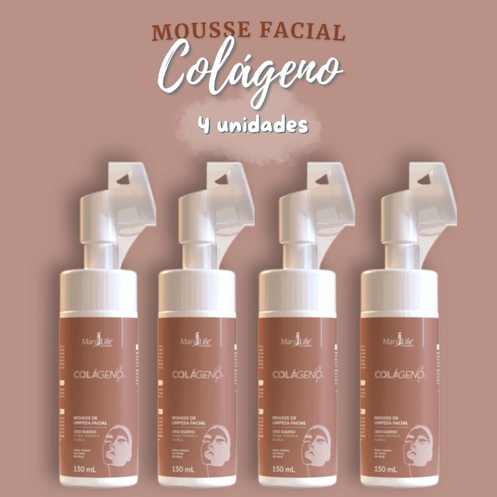 4 UND Mousse de Limpeza Facial Colágeno Mary Life 150ml - Sabonete Facial, Todos os Tipos de Pele