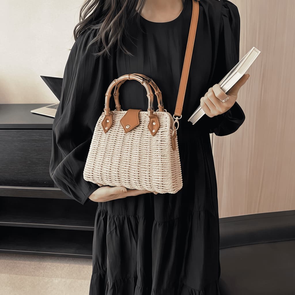 Bolsa de palha de grande capacidade para férias casuais praia portátil nova moda bolsa ombro tecida bolsa de palha praia