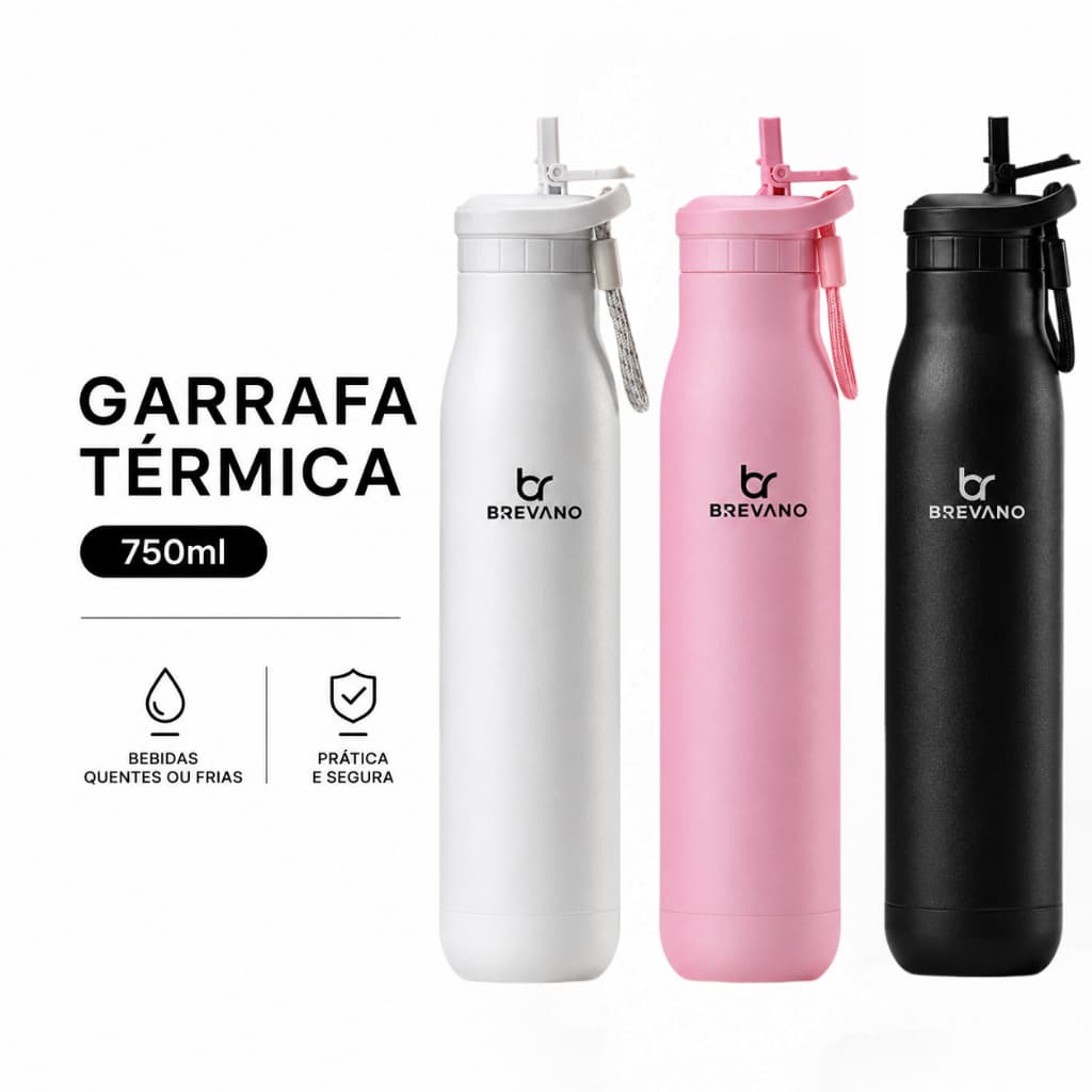 Garrafa Térmica 750ml Inox com Canudo Portátil À Prova de Vazamento