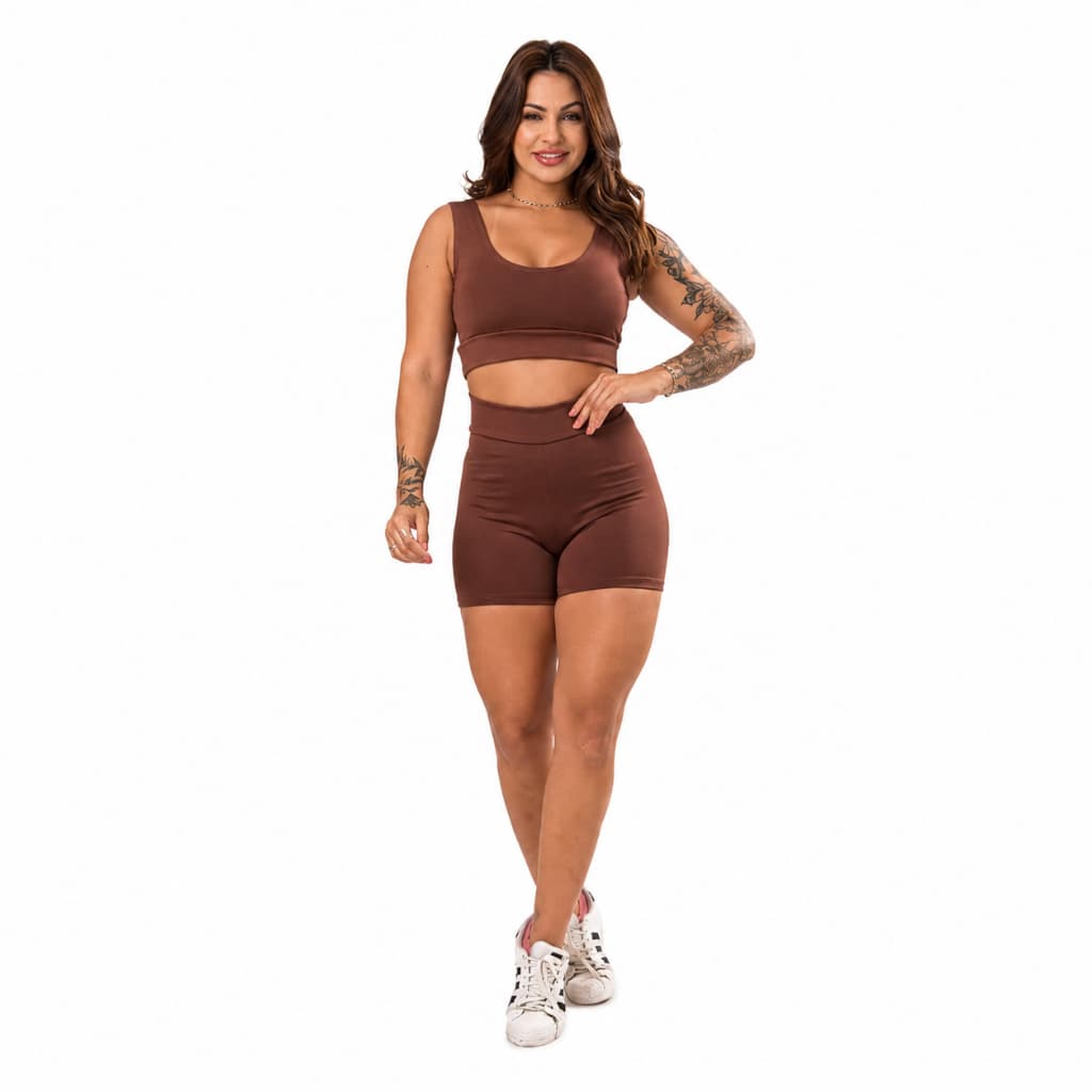 Conjunto Feminino Fitness Academia Top Sem Bojo e Short Cintura Alta Suplex