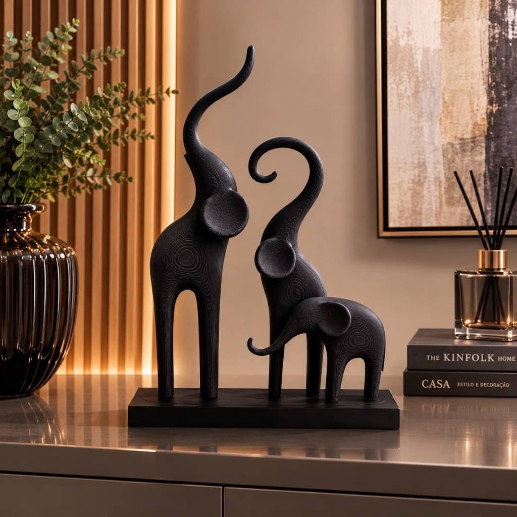 Família de Elefantes Decorativos Minimalista Trio Escultura Home Decor Enfeite Sala Quarto Presente Luxo
