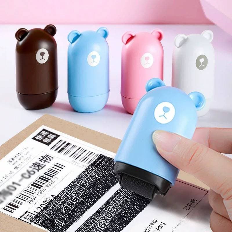 Carimbo Rolo Apagador de Dados Urso Fofo Bloquear Informações Etiqueta