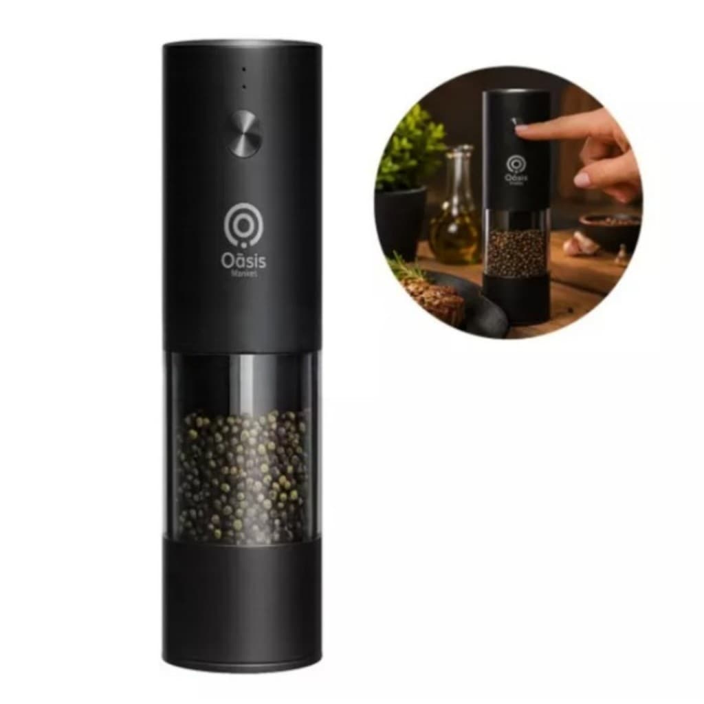 Moedor Elétrico Temperos Sal Pimenta Automático Recarregável Preto