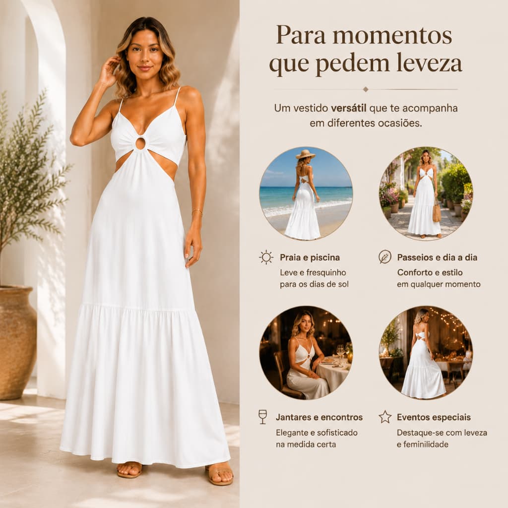 Vestido de Festa Longo Feminino com Detalhe em Argola para Casamento Formatura e Eventos