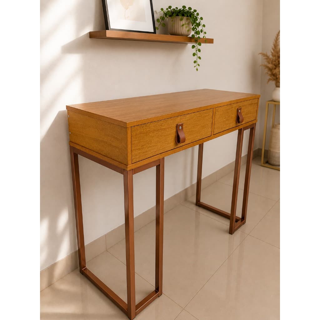 Aparador Buffet Decorativo MDF Gaveta Puxador Couro Pés Ferro