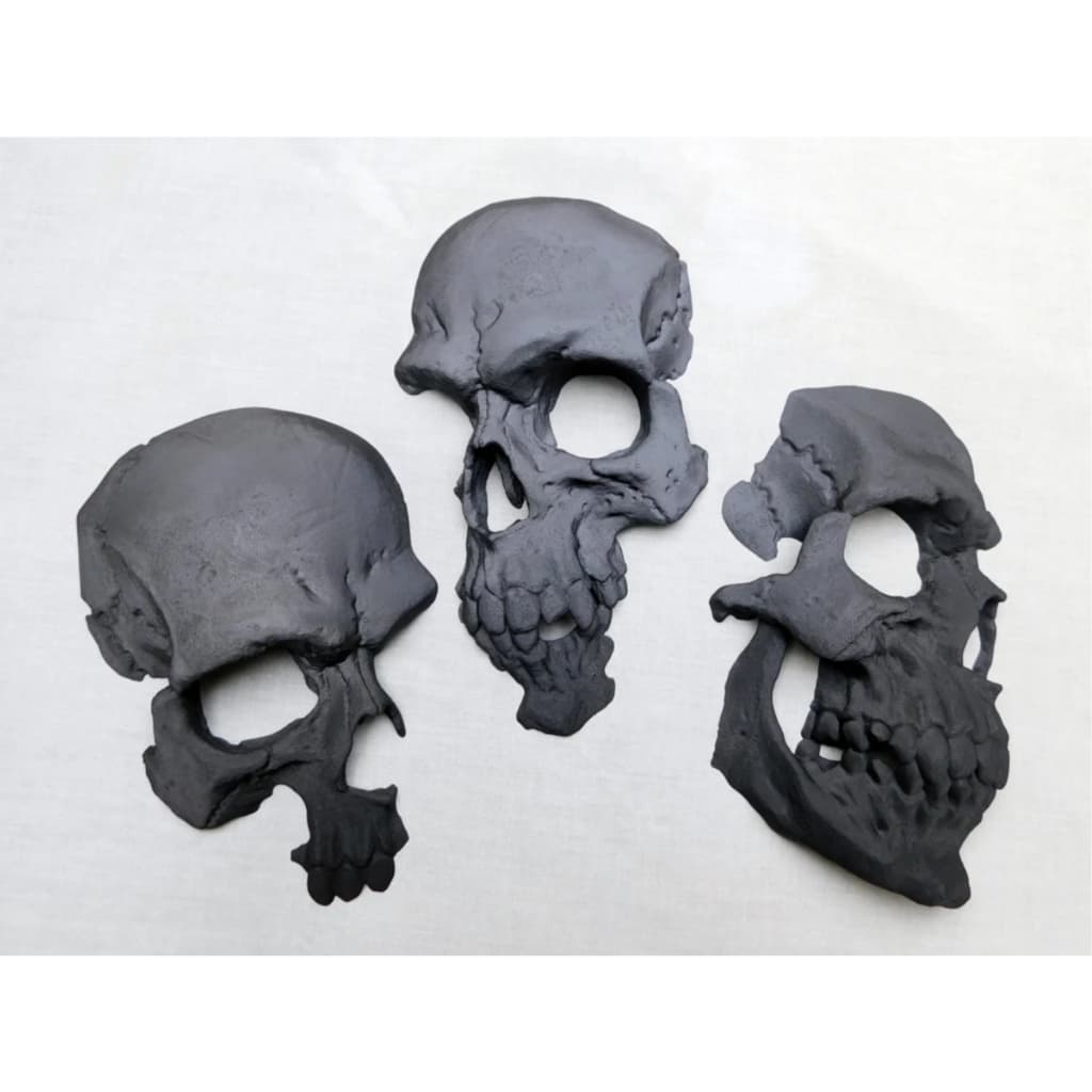 Kit 3 Caveiras Decorativas – Crânios Estilo Sombrio para Decoração, Halloween e Cenários