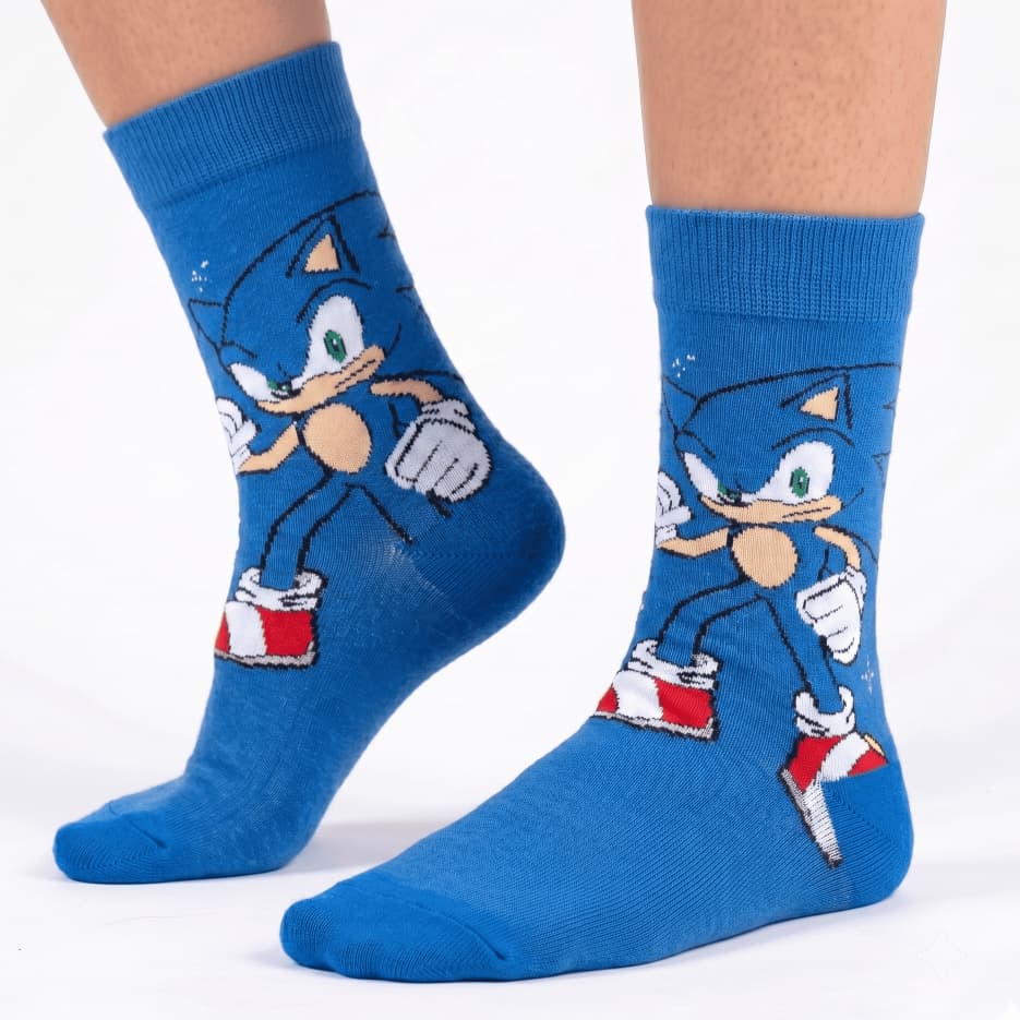 Meia Infantil Sonic Cano Médio Masculina Personagem Casual Academia Crossfit Gamer Algodão Super Heróis