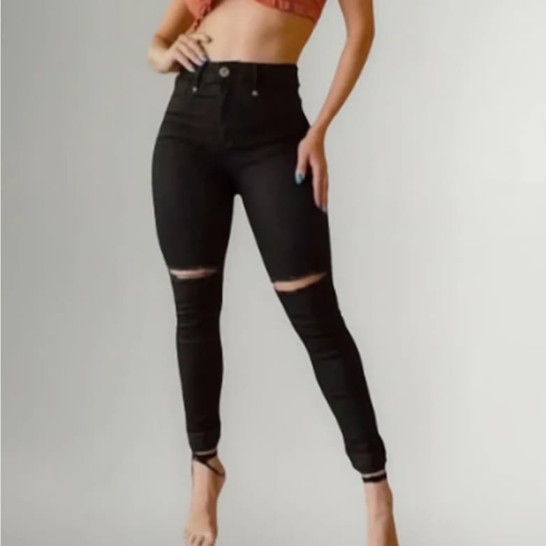 Calça Jeans Feminina Plus Size Rasgada Skinny Até O 62