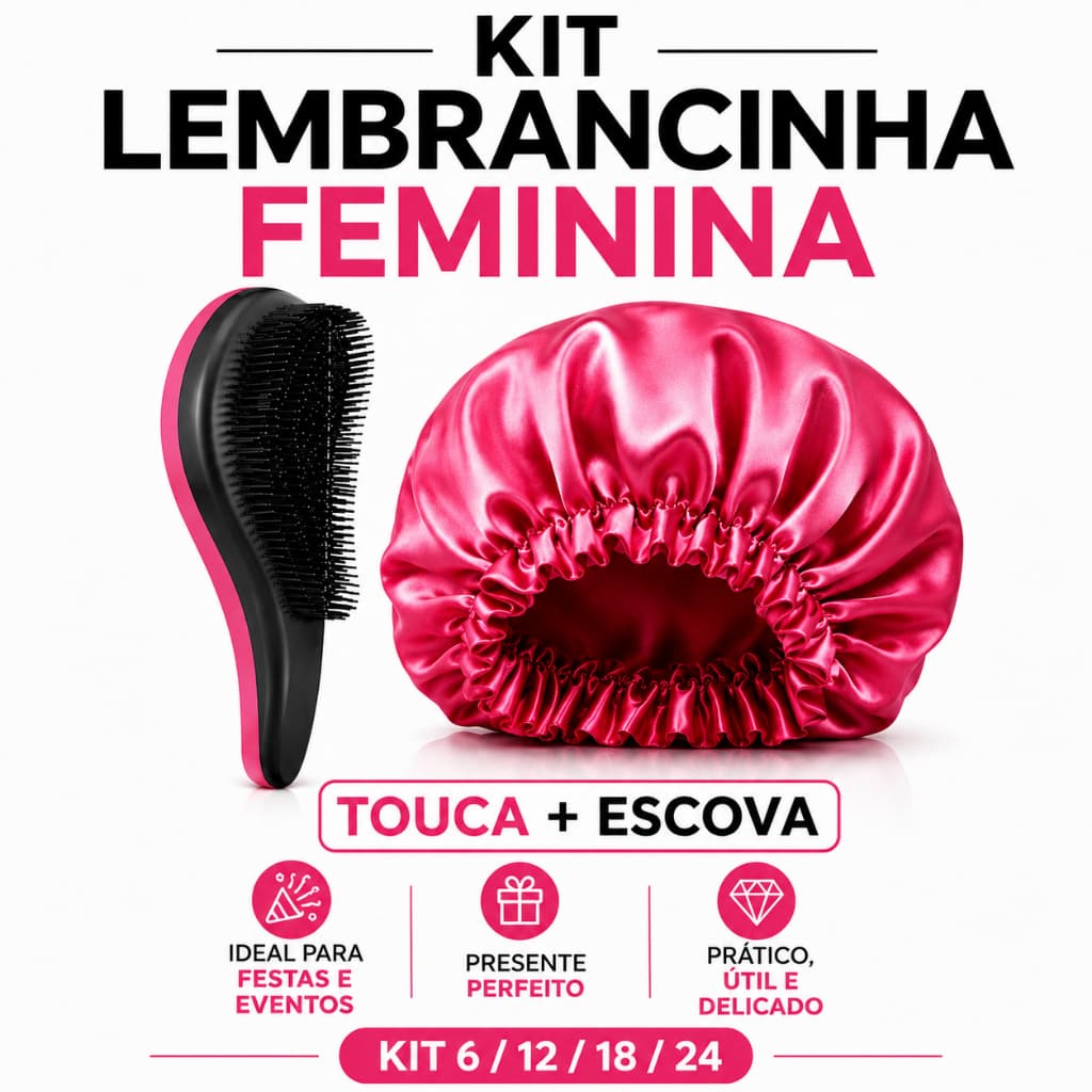 Kit 6/12/18/24 Touca de Cetim + Escova Mágica Desembaraçadora | Cores Unicas
