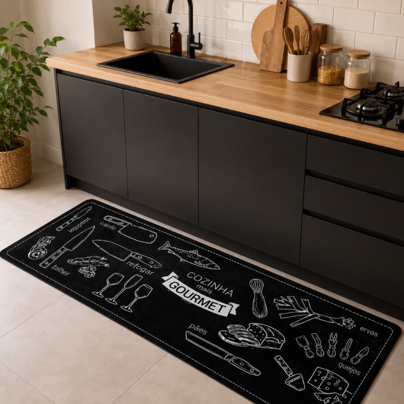 Tapete de Cozinha Gourmet 120 x 40 CM Poliéster Emborrachado