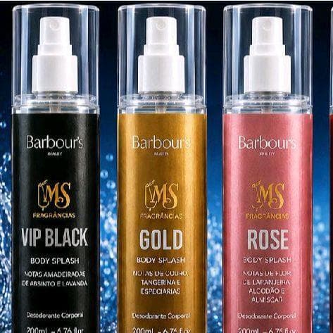 kit 03 body splash vip black rose gold 200mls cada