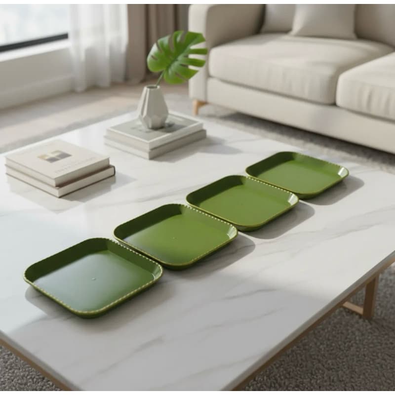 Bandeja Decorativa Quadrada Verde com Borda Dourada