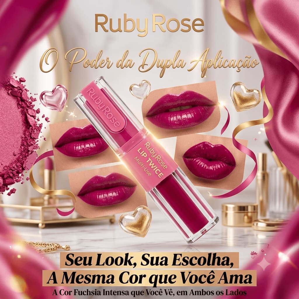 ✨ Ruby Rose Lip Twice - Duo de Lábios, batom liquido e bala.