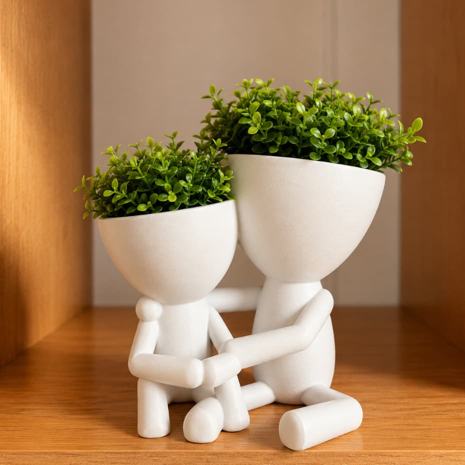 Mini Vasinho se abraçando sem Planta FLOR artificial Enfeite Bob Robert para Decoração Casa vaso de plástico