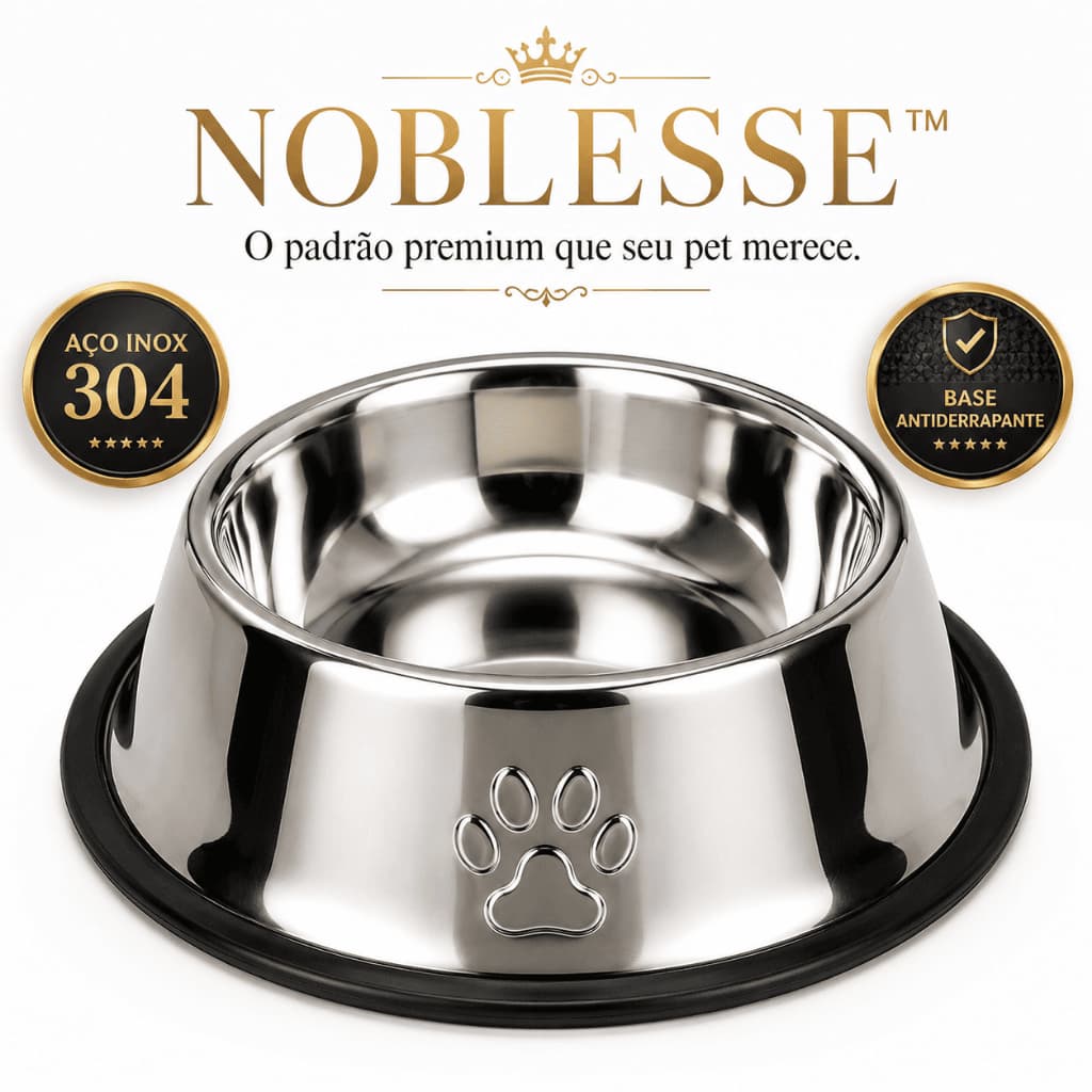 Comedouro Inox 304 Antiderrapante 30cm Grande para Cachorro e Gato Resistente Premium