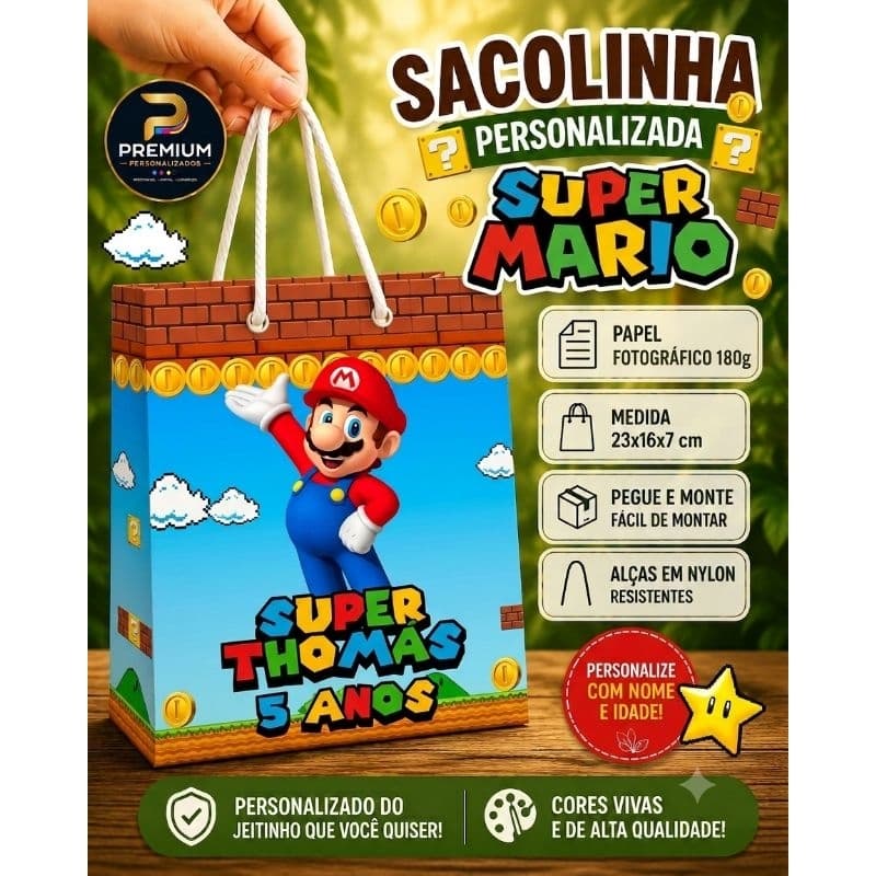 Kit 10 20 30 40 50 Sacolinhas Personalizadas vários temas, Mario, Bita, Sonic, Fazemos qualquer tema