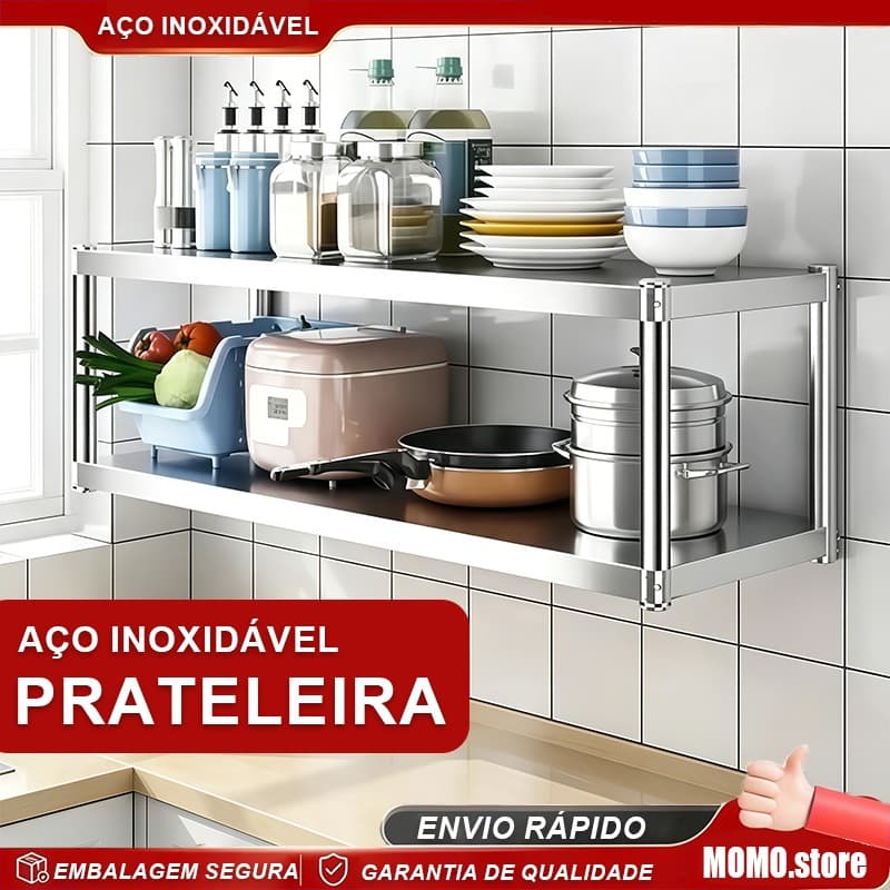 Prateleira de Parede em Aço Inoxidável Resistente e Durável Modelos de 2 e 3 Níveis