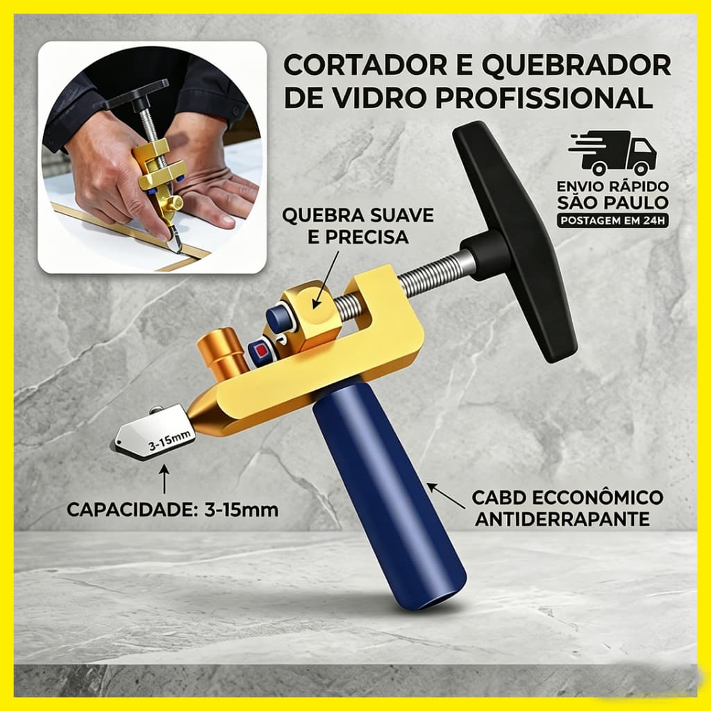 Riscador Manual para Azulejo e Vidro – Corte 3-15mm, Roda de Tungstênio，ferramentas para reforma，corte de cerâmica