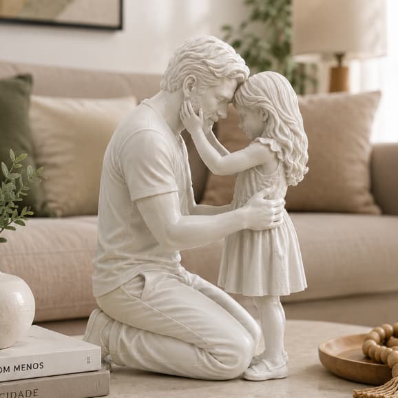 Escultura decorativa lembrança Pai e menina filho filha