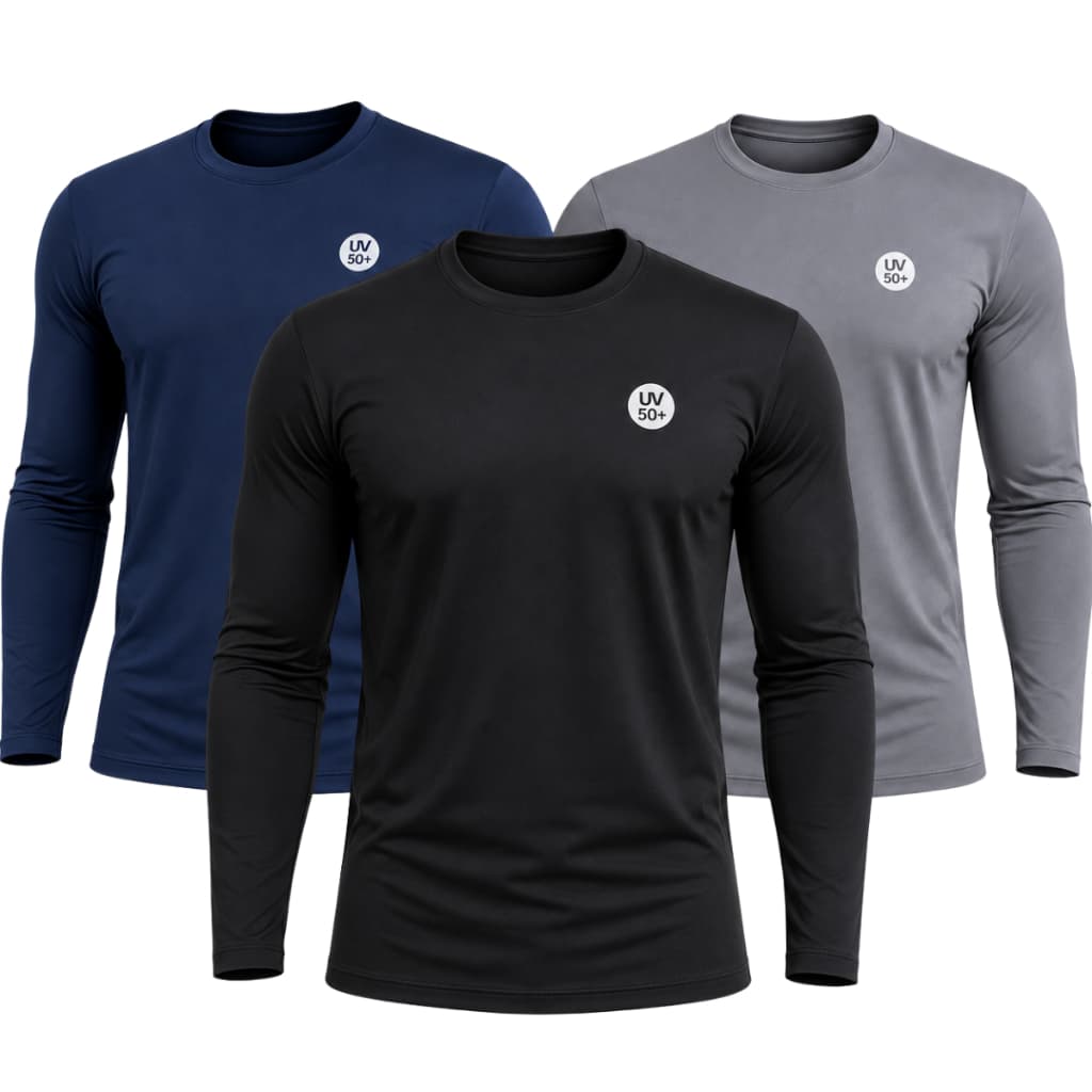 Kit 3 Camisas Térmicas Proteção Solar Uv 50+ Camiseta Masculina Segunda Pele Manga Longa Praia Academia