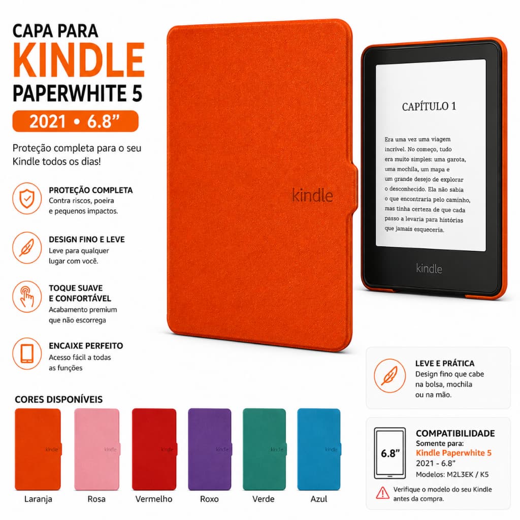 Capa para Kindle Paperwhite 5  Geração 2021 6.8 M2L3EK K5 Case Protetora Anti Risco Leve