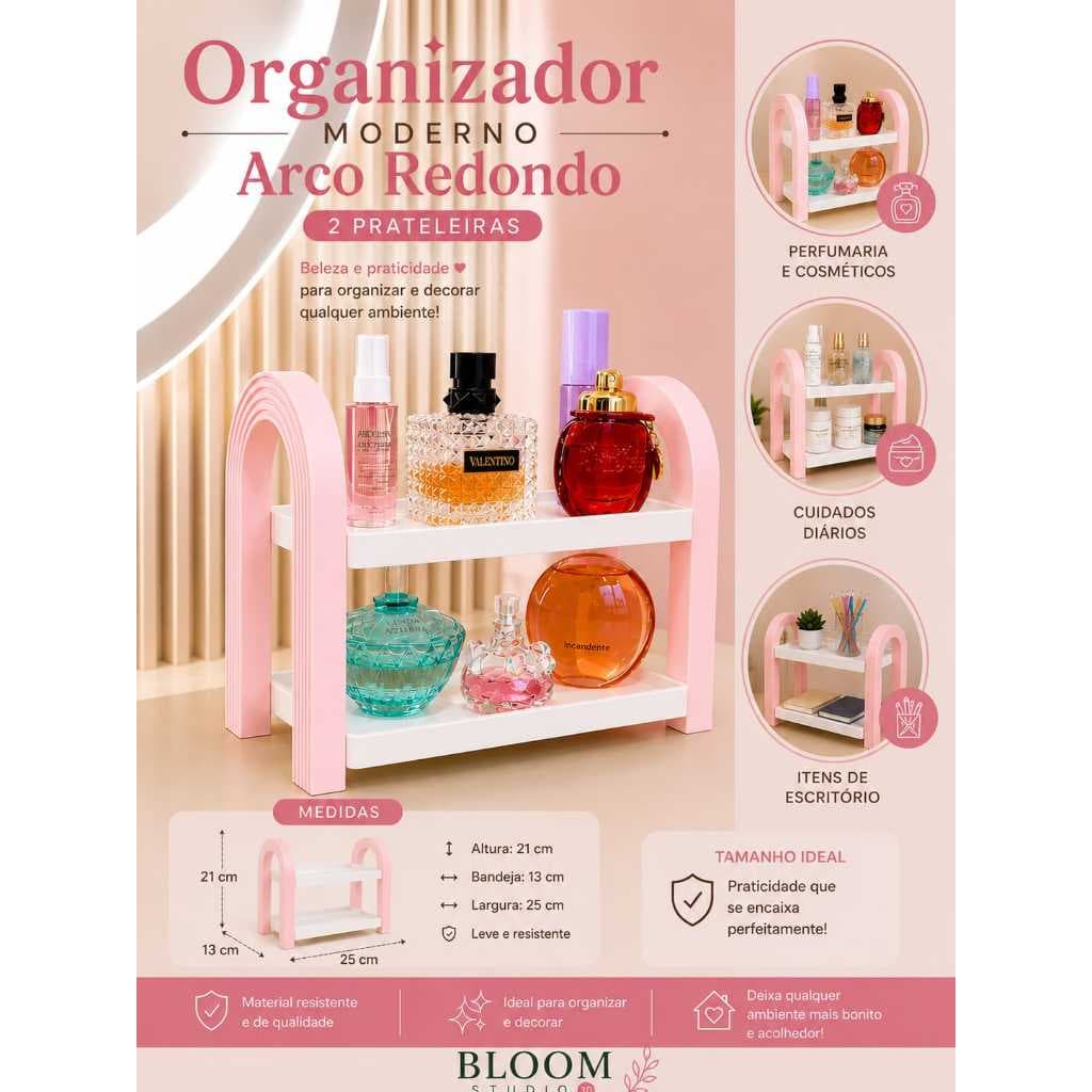 Organizador Moderno Arco Redondo 2 Prateleiras Porta Perfumes Maquiagem Skincare Banheiro