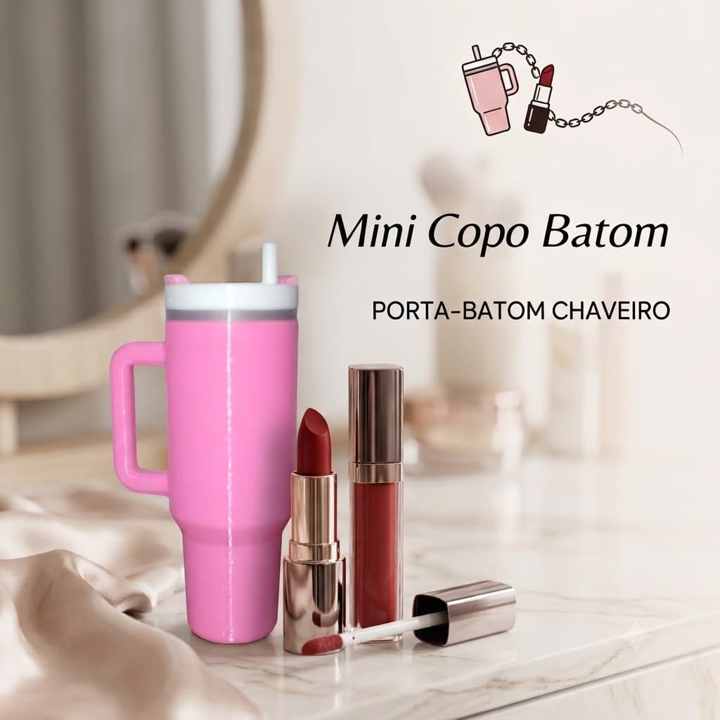 Mini Copo Chaveiro Porta Batom - Organizador Compacto e Estiloso (Impressão 3D)