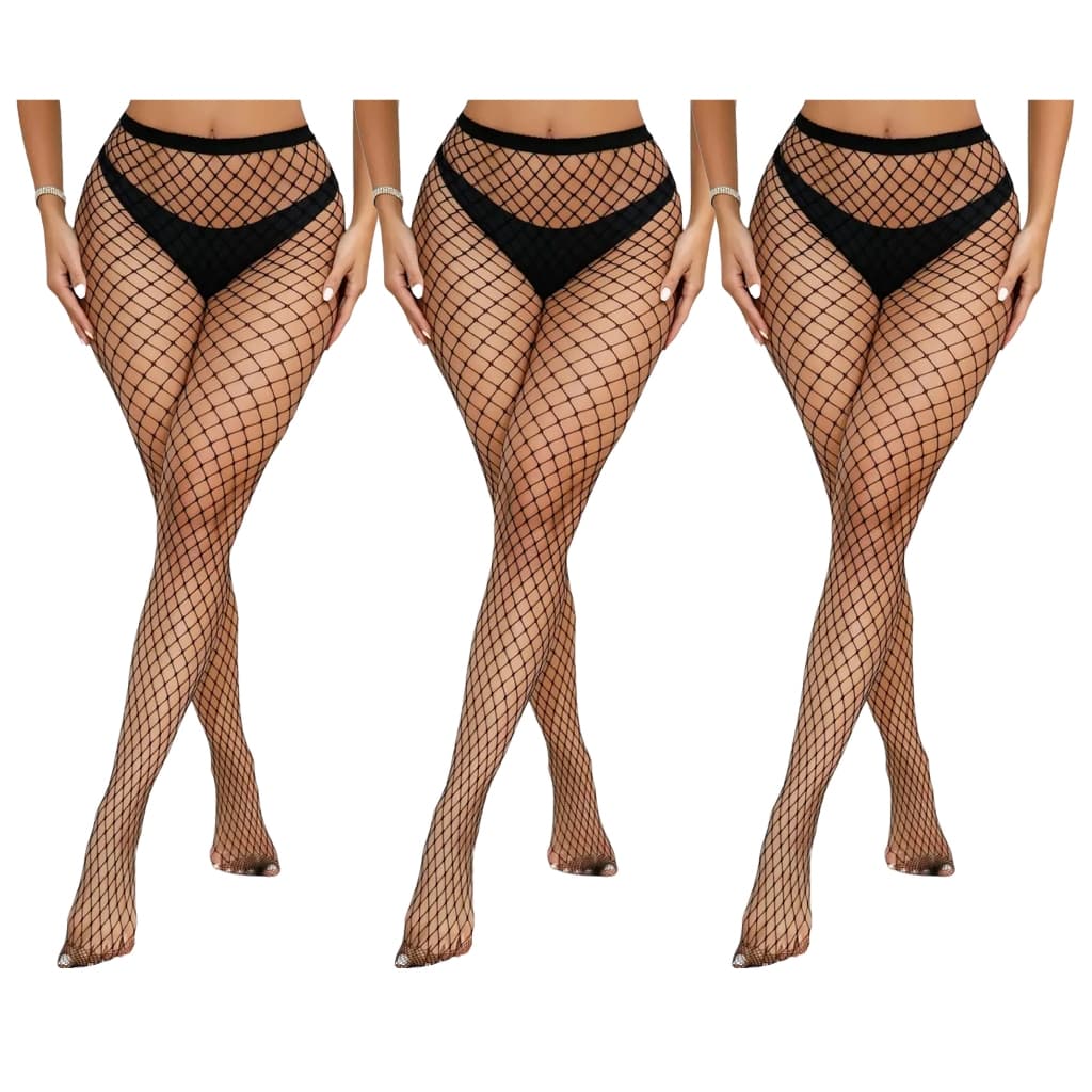 Kit 3 Meia Calça Fina Feminina Arrastão Trama Aberta