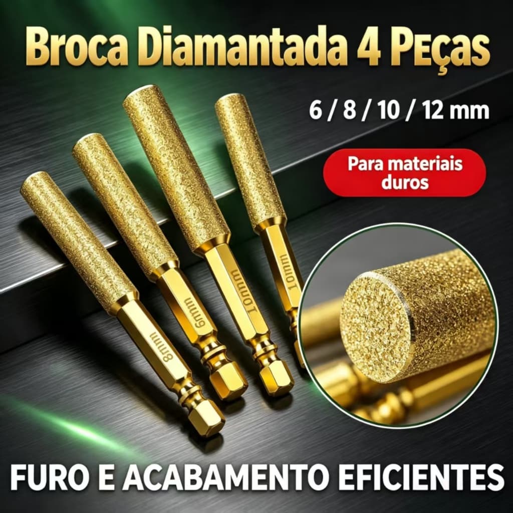 Um Conjunto De Brocas De Diamante Seco Com Haste Hexagonal , 4 Peças 6/8/10/12mm Para Perfuração De Cerâmica E Granito D