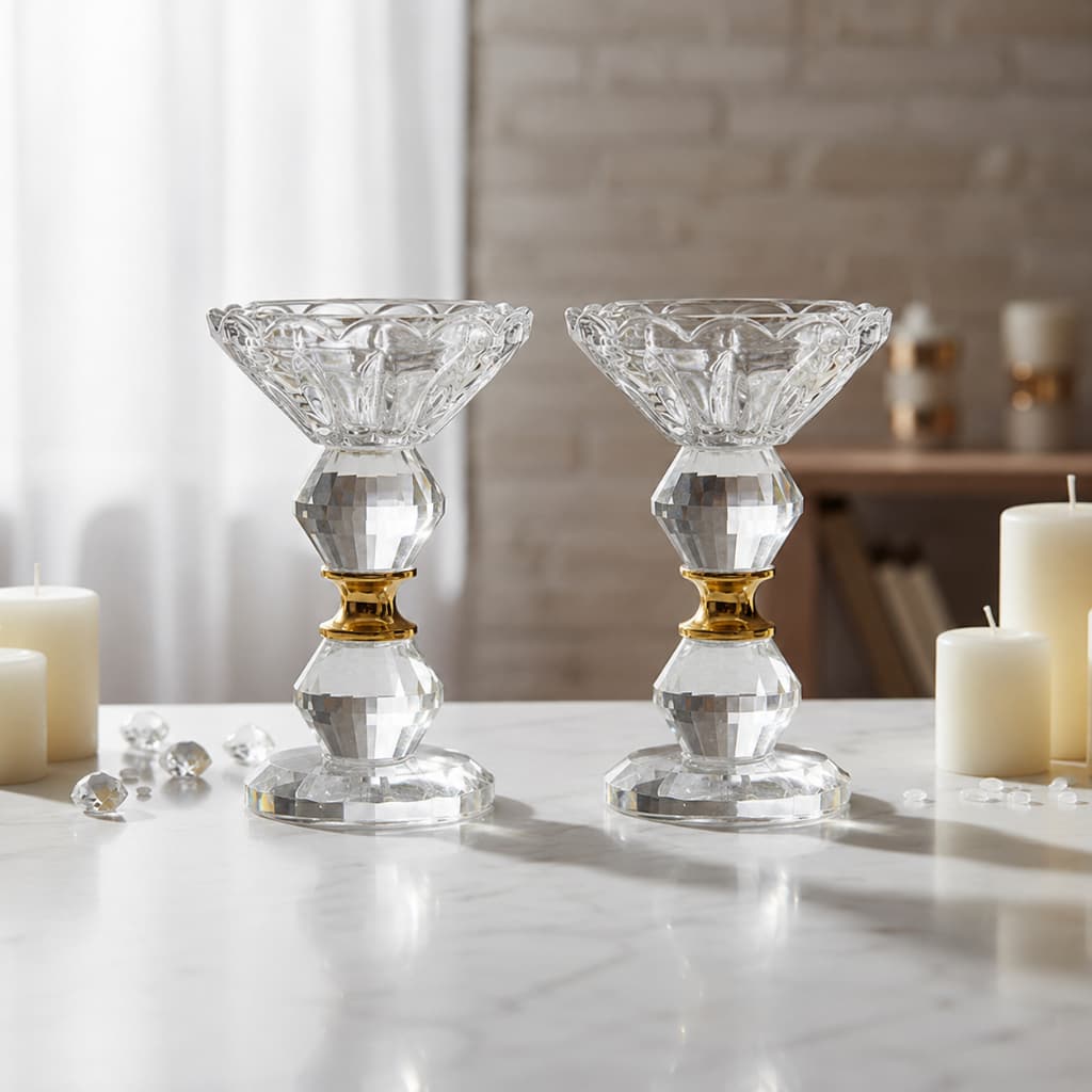 Kit 2 Castiçal Cristal Porta Velas Vidro Enfeite