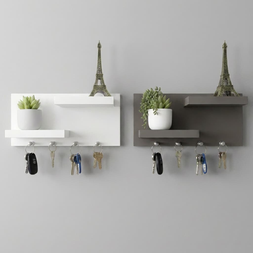 Kit 2 Porta-Chaves Paralelo de Parede em MDF com Prateleira Decorativa – Escolha as Cores