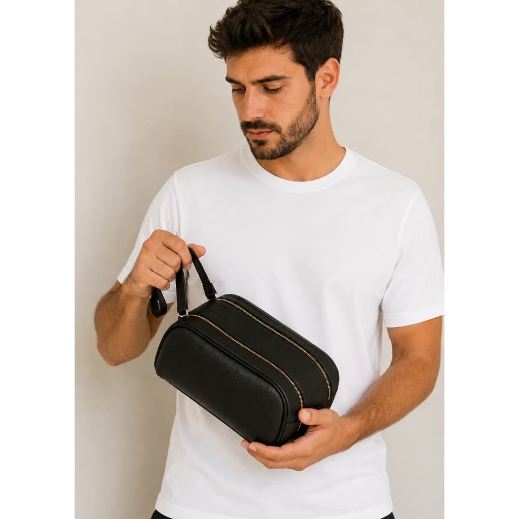 Necessaire Unissex Grande com Alça de Mão e Zíper Duplo Organizador de Higiene/ Porta Maquiagem e Viagem